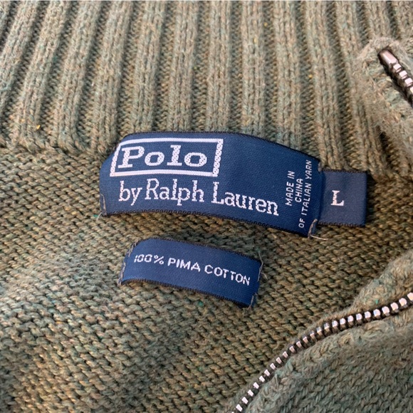 Polo by Ralph Lauren Knit Sweater Pullover Quarter Zip Green Size Large - Picture 3 of 4